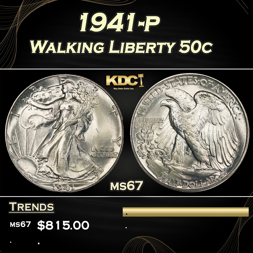1941-p Walking Liberty Half Dollar 50c ms67 SEGS: 1941-p Walking Liberty Half Dollar 50c ms67 SEGS.