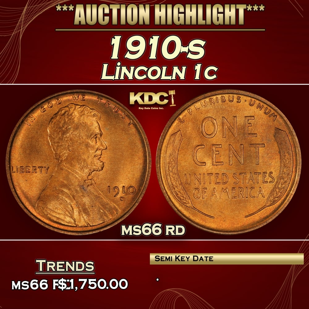 1910-s Lincoln Cent 1c ms66 rd SEGS (1 of 3)