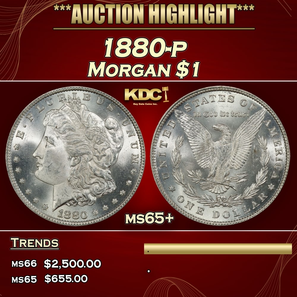 1880-p Morgan Dollar $1 ms65+ SEGS: 1880-p Morgan Dollar $1 ms65+ SEGS. 0