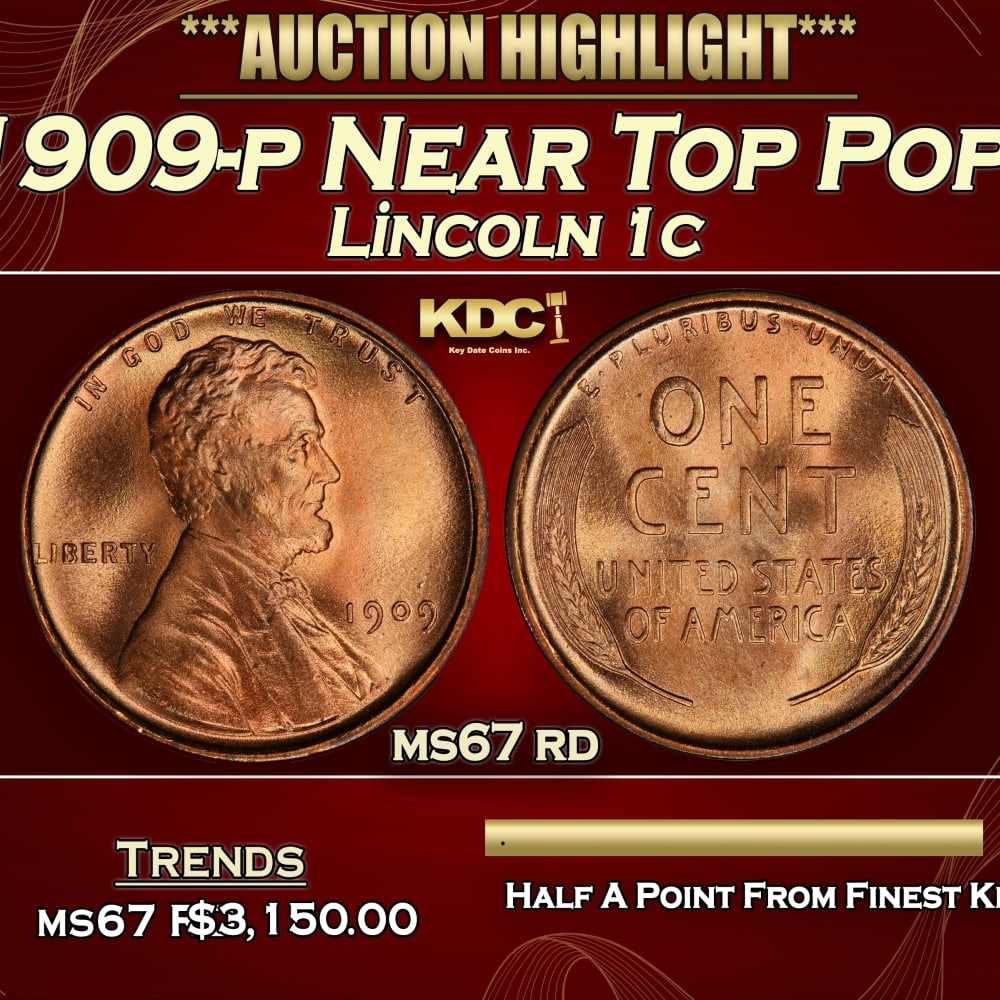 1909-p Lincoln Cent Near Top Pop! 1c ms67 rd SEGS: 1909-p Near Top Pop! Lincoln Cent 1c ms67 rd SEGS. 0