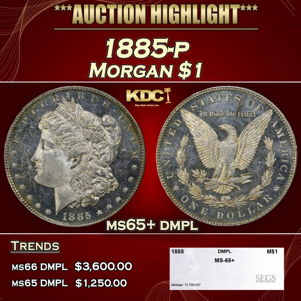 1885-p Morgan Dollar $1 ms65+ dmpl SEGS: 1885-p Morgan Dollar $1 ms65+ dmpl SEGS. 0
