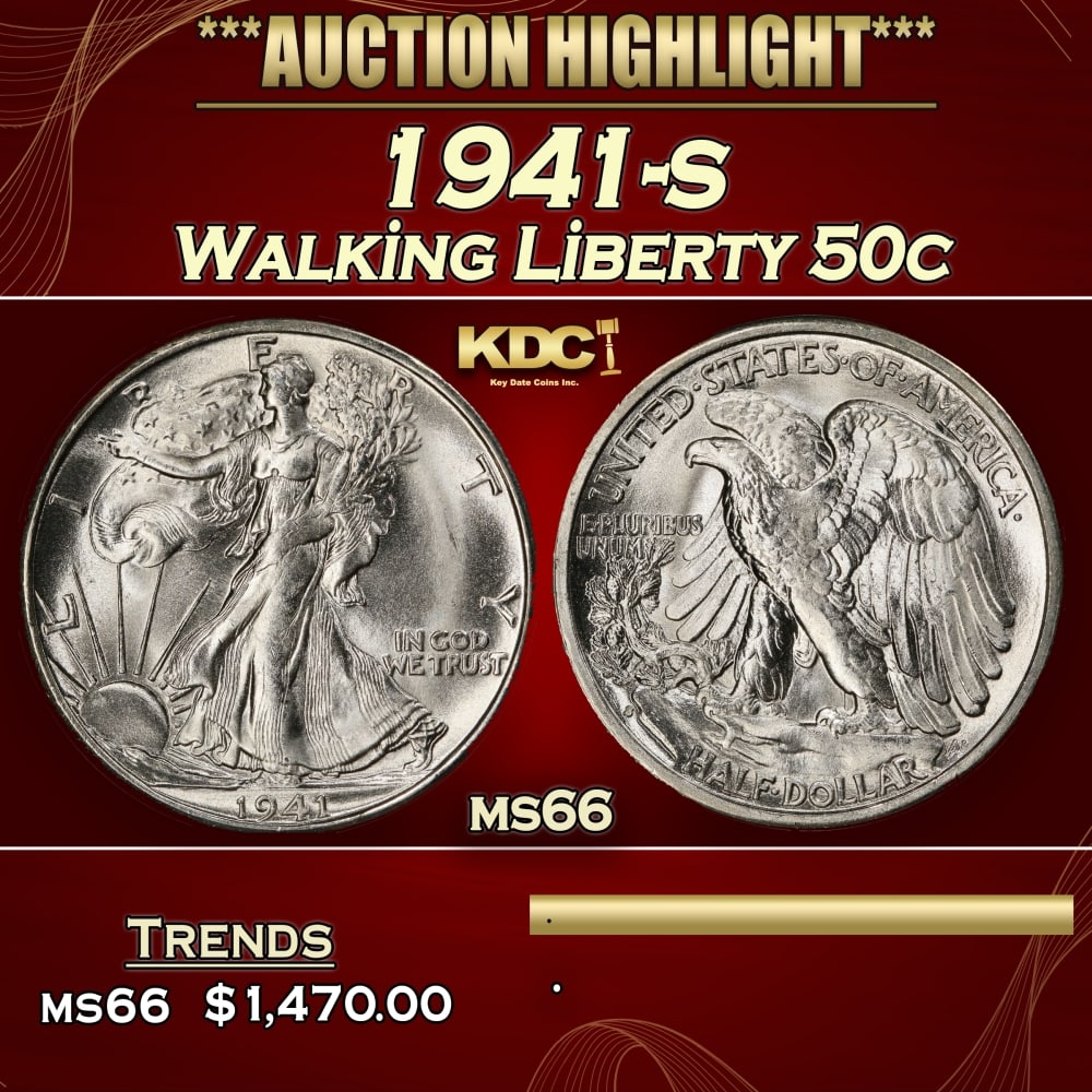 1941-s Walking Liberty Half Dollar 50c ms66 SEGS: 1941-s Walking Liberty Half Dollar 50c ms66 SEGS.