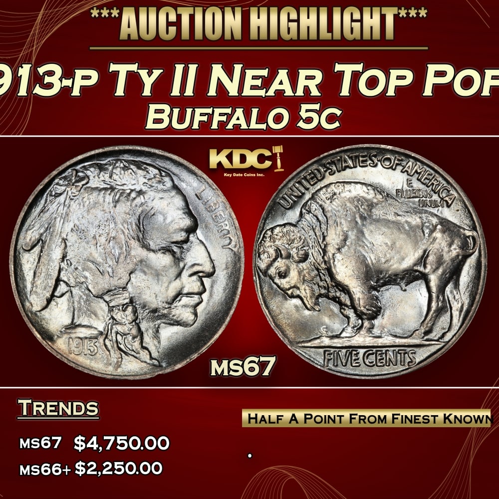 1913-p Ty II Buffalo Nickel Near Top Pop! 5c ms67 SEGS: 1913-p Ty II Near Top Pop! Buffalo Nickel 5c ms67 SEGS. 0