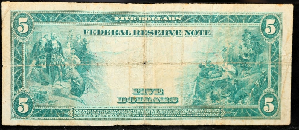 1914 $5 Large Size Blue Seal Federal Reserve Note Chicago, IL Grades vf+ FR-871 - 3