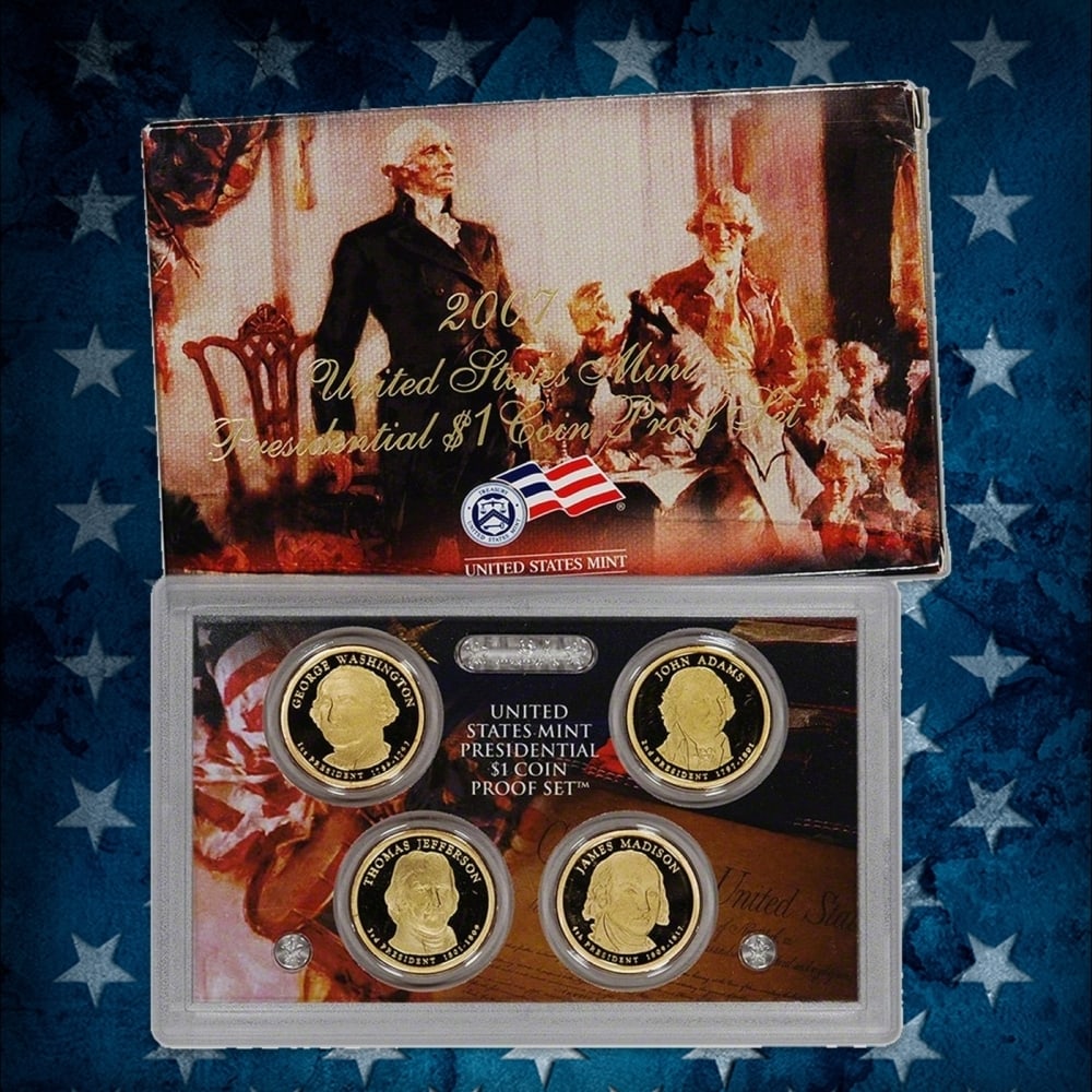 2007-2009 Presidential Dollar Proof Sets First 3 Years, 12 Coins In Original Government Packaging - 2