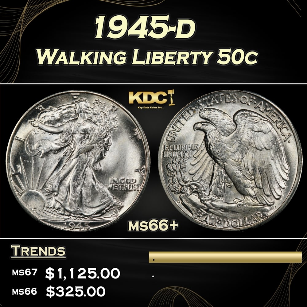 1945-d Walking Liberty Half Dollar 50c ms66+ SEGS: 1945-d Walking Liberty Half Dollar 50c ms66+ SEGS.