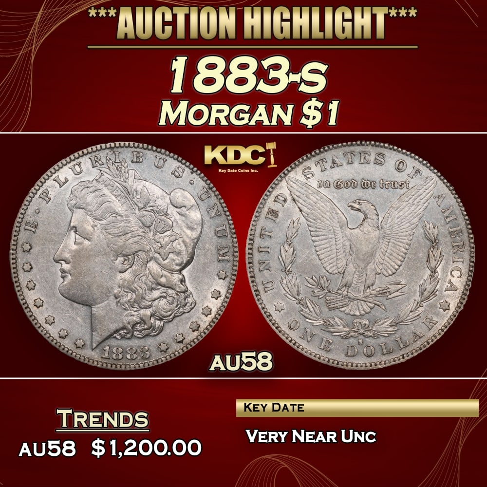 1883-s Morgan Dollar $1 au58 SEGS: 1883-s Morgan Dollar $1 au58 SEGS. 0