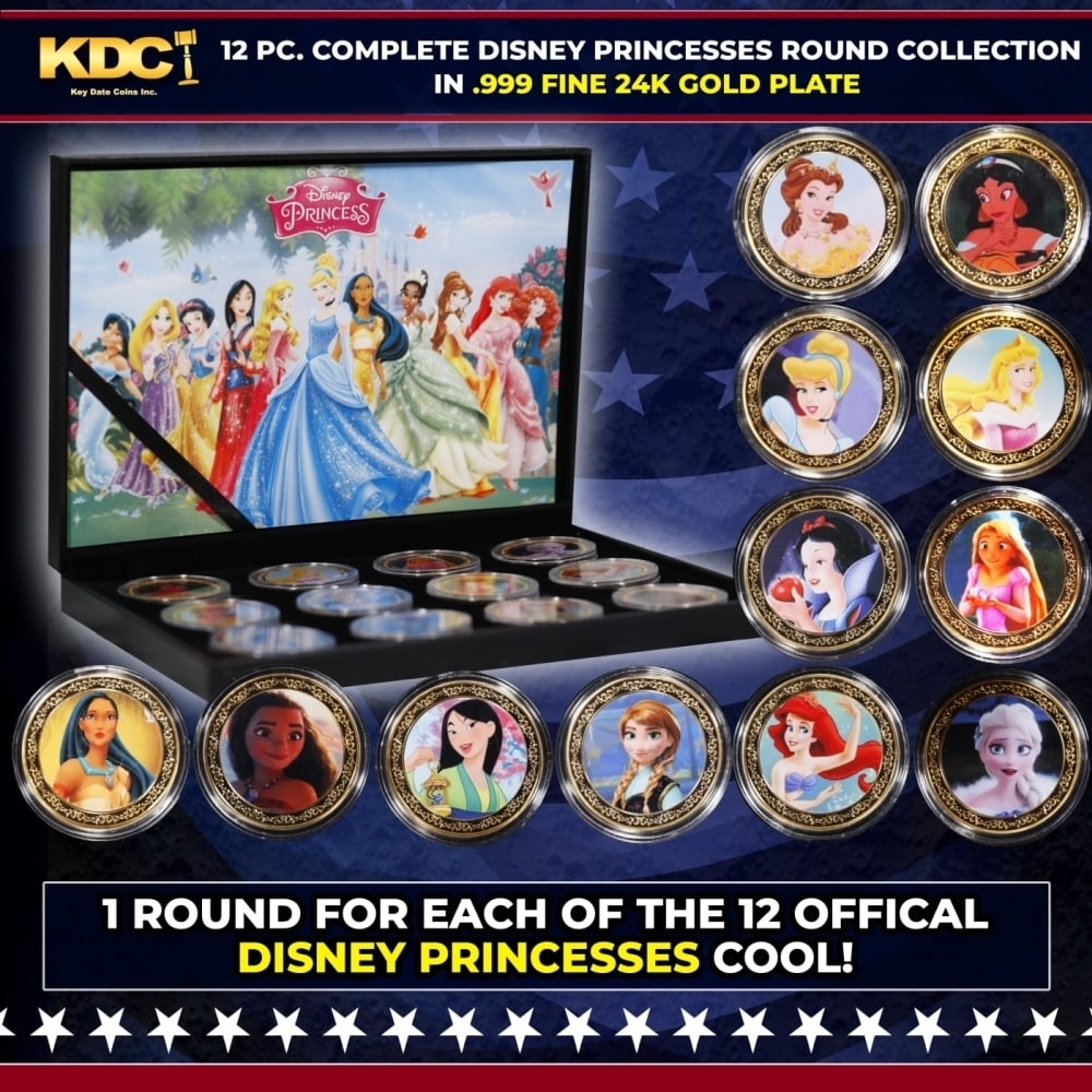 12 Coin Complete Disney Princess Gold Plated Round Collection In Custom Box W/ Special Backer card: 12 Coin Complete Disney Princess Gold Plated Round Collection In Custom Box W/ Special Backer card. Please Note All Backer Cards may have slight differences but will be very similar if not identical t