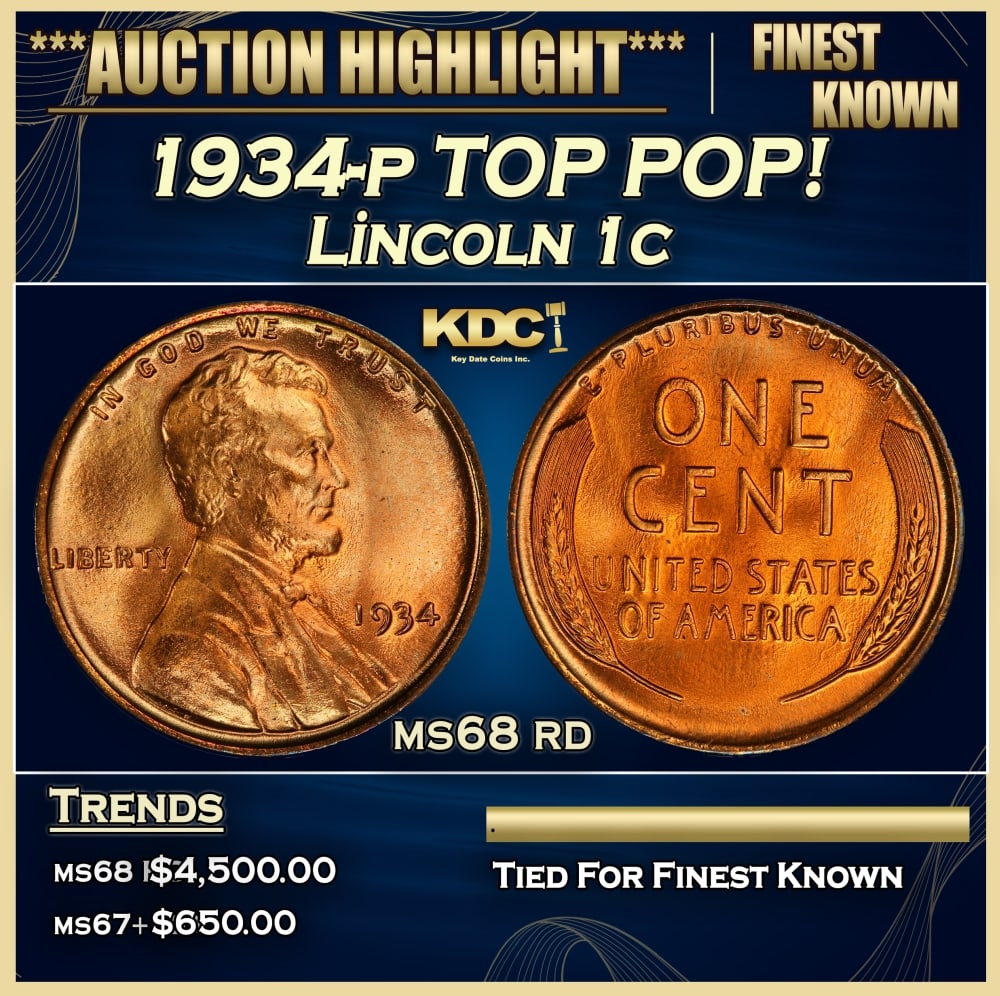 1934-p Lincoln Cent TOP POP! 1c ms68 rd SEGS: 1934-p TOP POP! Lincoln Cent 1c ms68 rd SEGS. 0