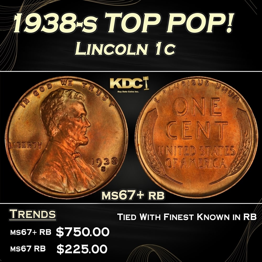 1938-s Lincoln Cent TOP POP! 1c Grades ms67+ rb (1 of 3)