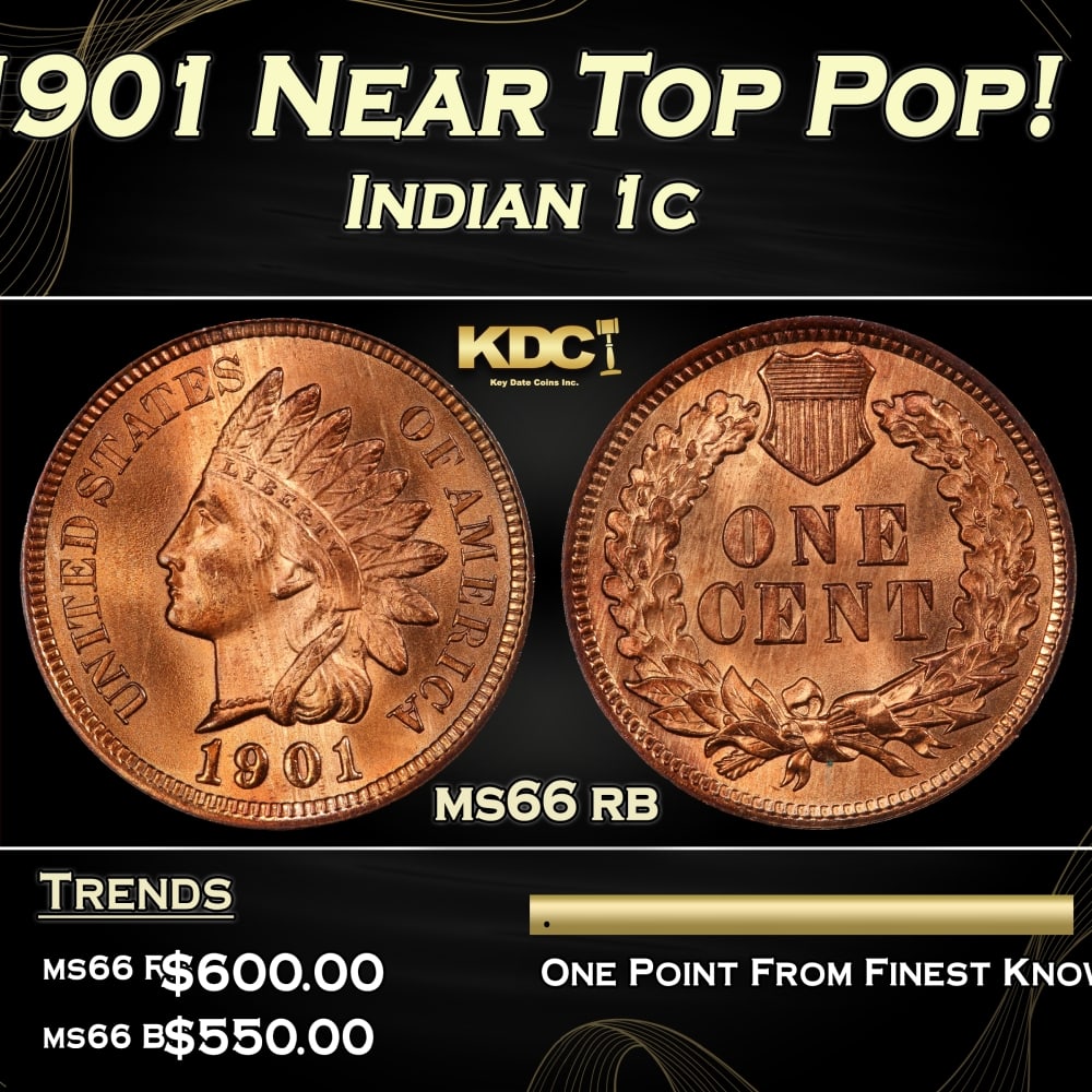 1901 Indian Cent Near Top Pop! 1c Grades ms66 rb (1 of 3)