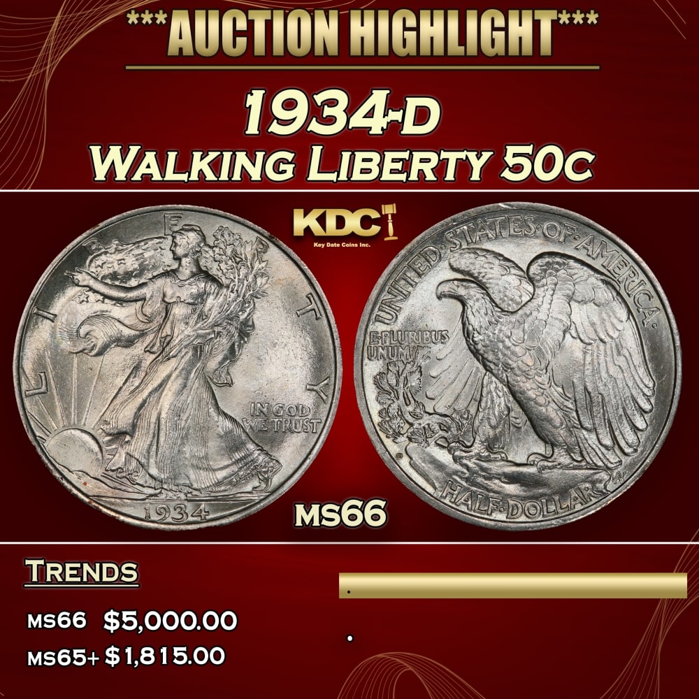 1934-d Walking Liberty Half Dollar 50c ms66 SEGS: 1934-d Walking Liberty Half Dollar 50c ms66 SEGS.