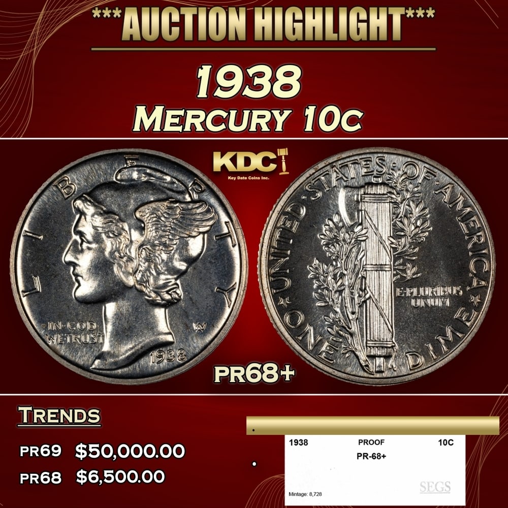 1938 Proof Mercury Dime 10c pr68+ SEGS (1 of 4)