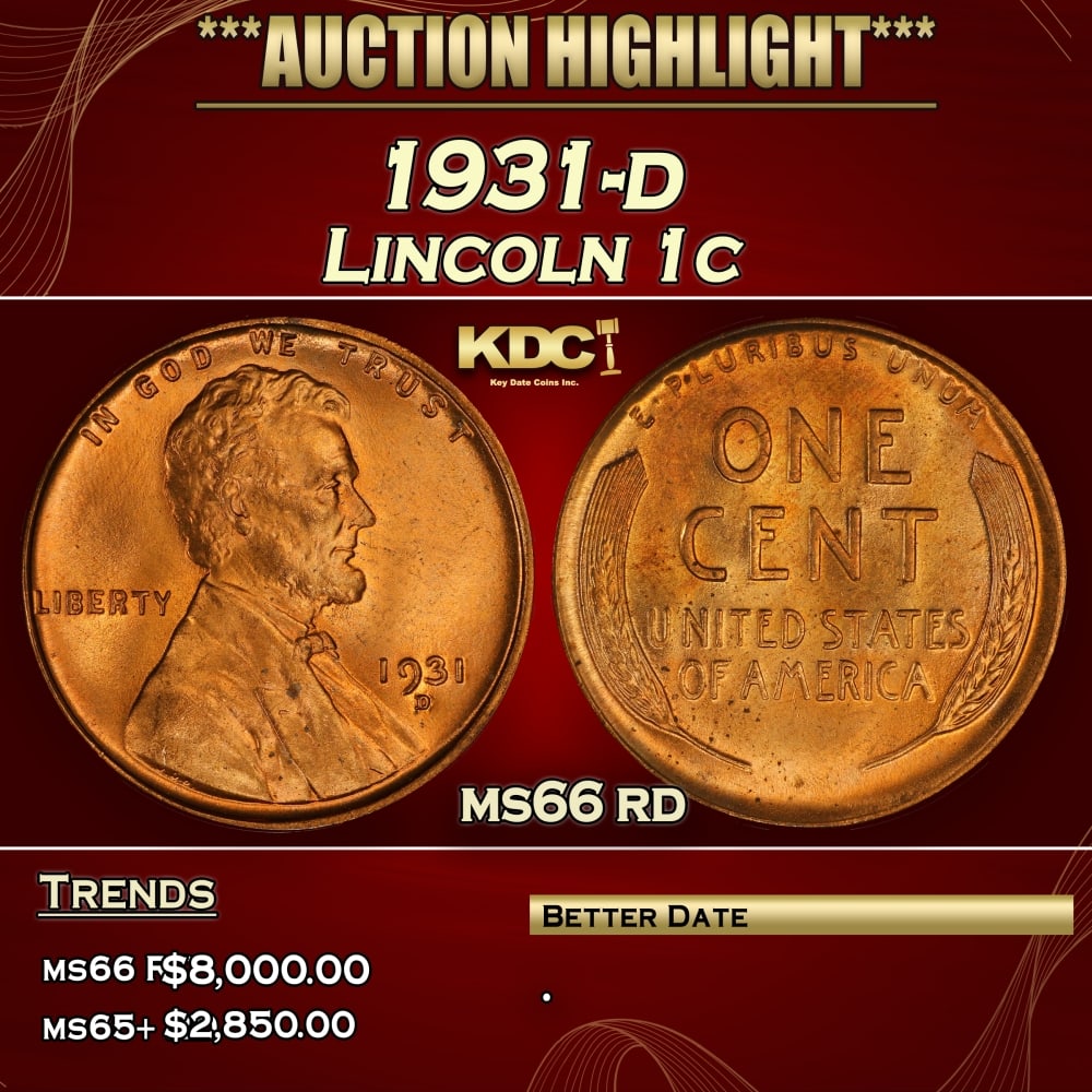 1931-d Lincoln Cent 1c ms66 rd SEGS (1 of 3)