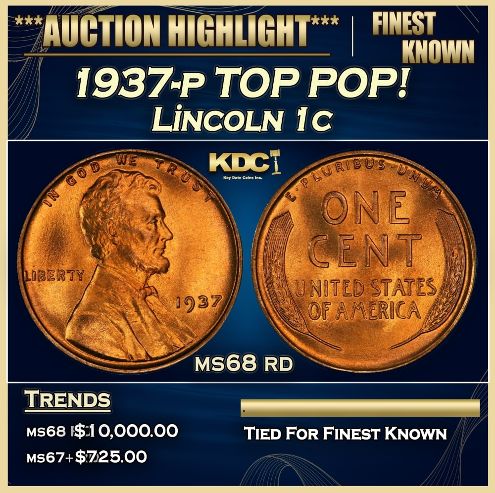 1937-p Lincoln Cent TOP POP! 1c ms68 rd SEGS: 1937-p TOP POP! Lincoln Cent 1c ms68 rd SEGS. 0