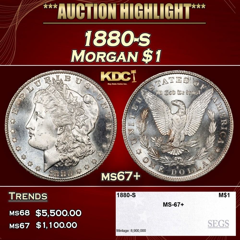 1880-s Morgan Dollar $1 ms67+ SEGS: 1880-s Morgan Dollar $1 ms67+ SEGS. 0