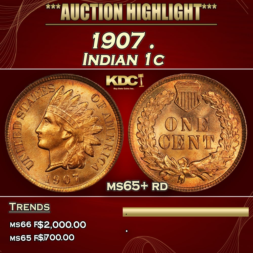 1907 Indian Cent . 1c ms65+ rd SEGS (1 of 3)
