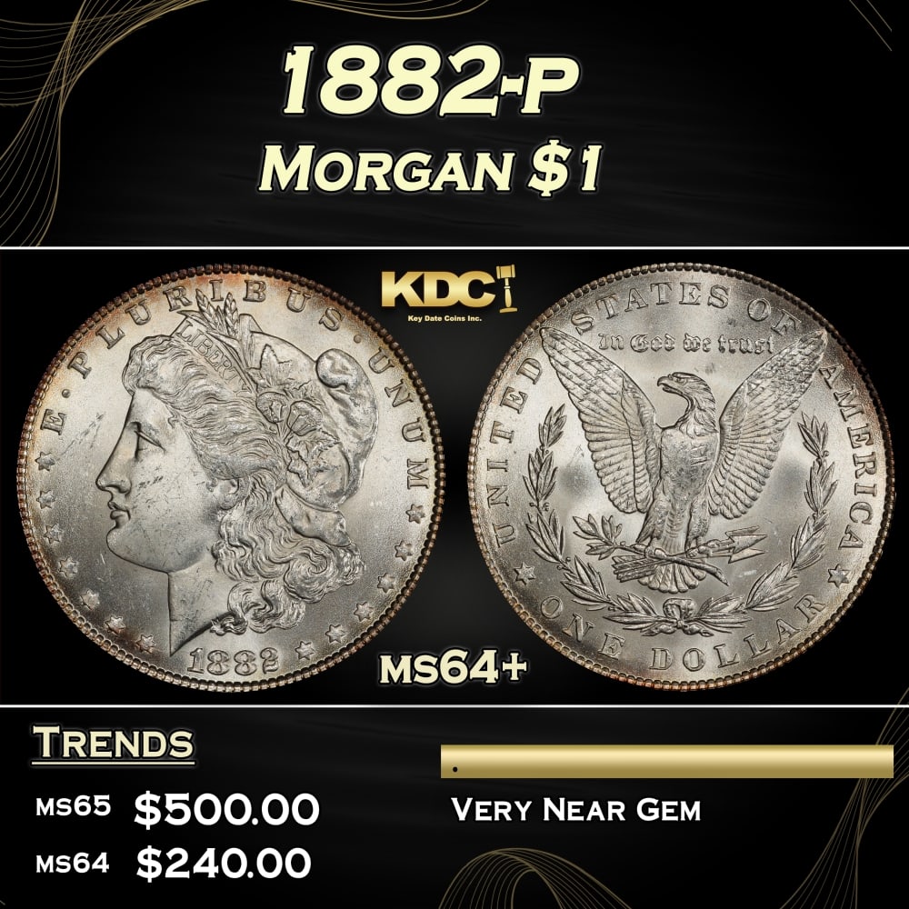 1882-p Morgan Dollar $1 Grades ms64+: 1882-p Morgan Dollar $1 Grades ms64+. 0
