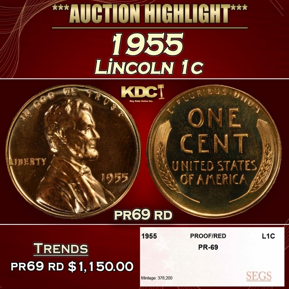 1955 Proof Lincoln Cent 1c pr69 rd SEGS (1 of 4)
