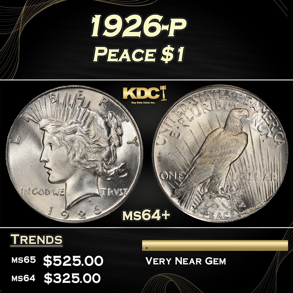 1926-p Peace Dollar $1 Grades ms64+ (1 of 3)