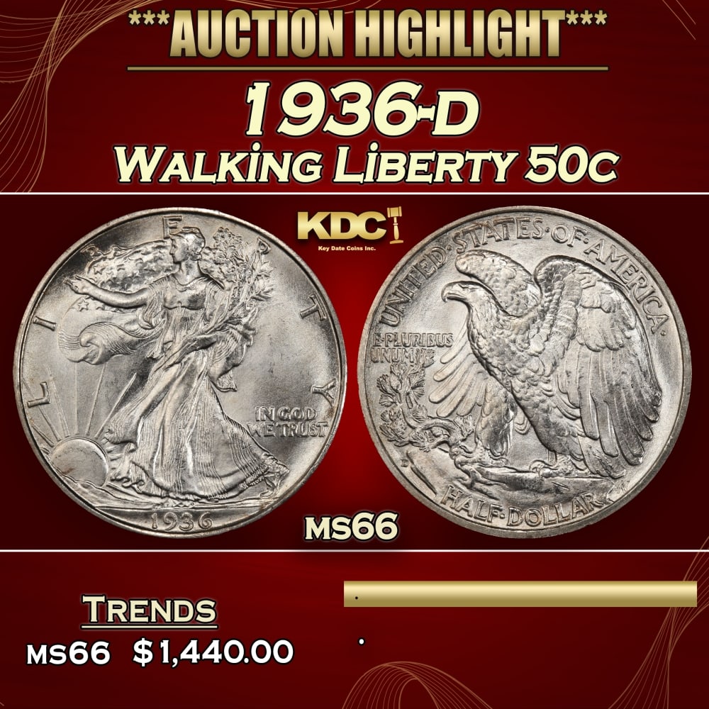1936-d Walking Liberty Half Dollar 50c ms66 SEGS: 1936-d Walking Liberty Half Dollar 50c ms66 SEGS.
