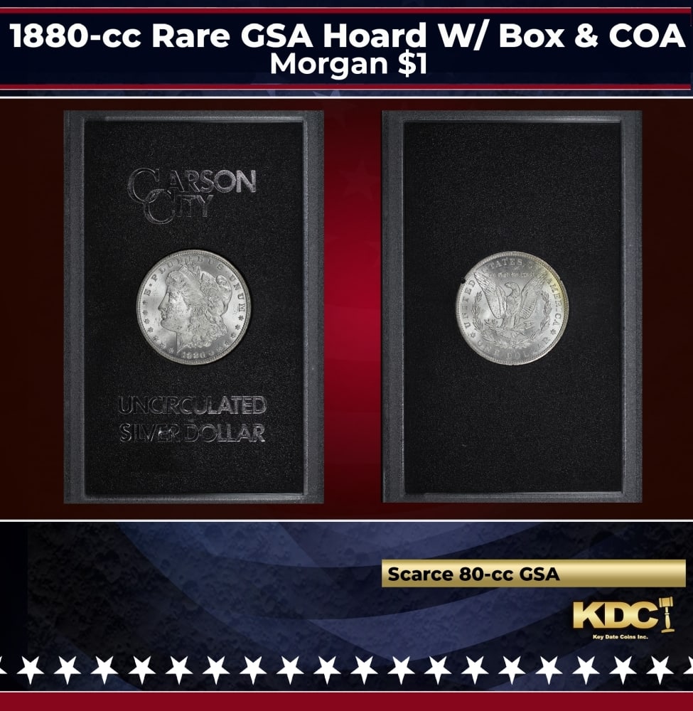 1880-cc Morgan Dollar Rare GSA Hoard W/ Box & COA $1 Grades n/a: 1880-cc Rare GSA Hoard W/ Box & COA Morgan Dollar $1 Grades n/a. 0 DISCOVERY OF THE GSA HOARDUntil 1964, people in the U.S could redeem silver certificate paper money for silver dollars.In 1963, the H