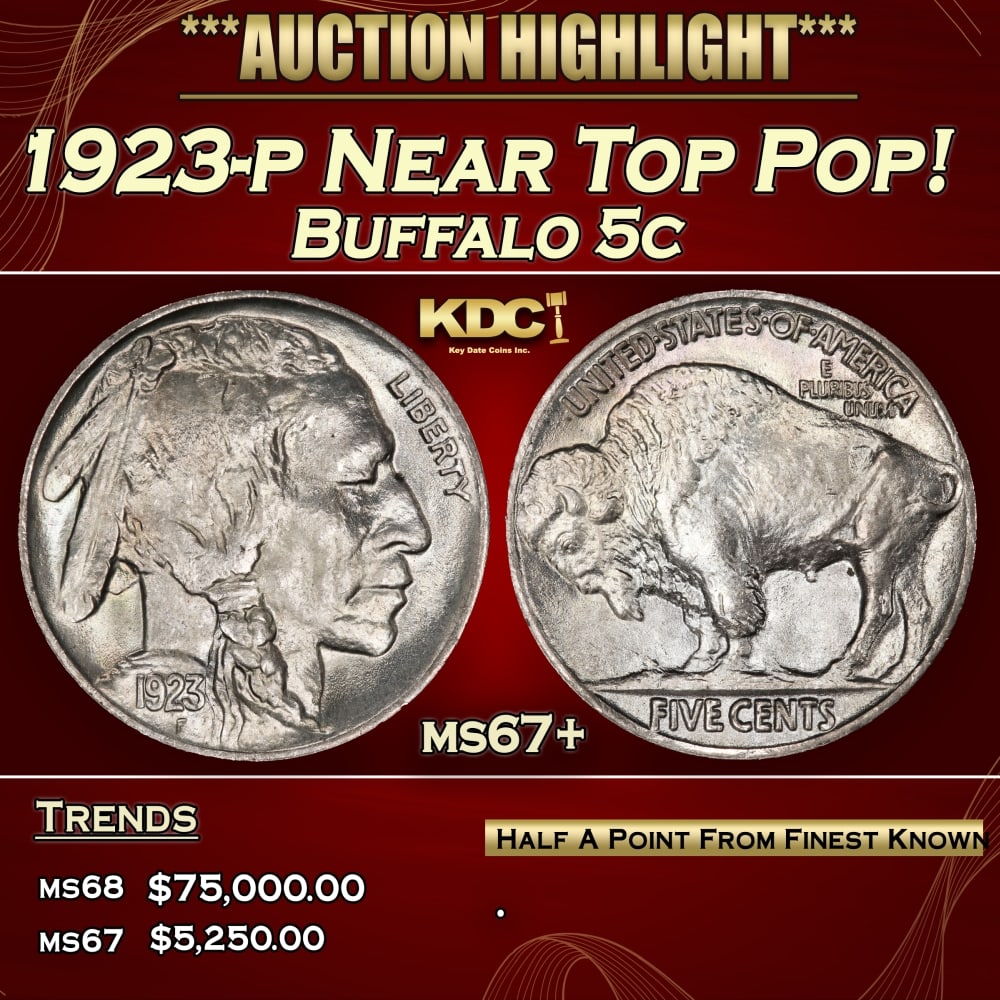 1923-p Buffalo Nickel Near Top Pop! 5c ms67+ SEGS: 1923-p Near Top Pop! Buffalo Nickel 5c ms67+ SEGS. 0