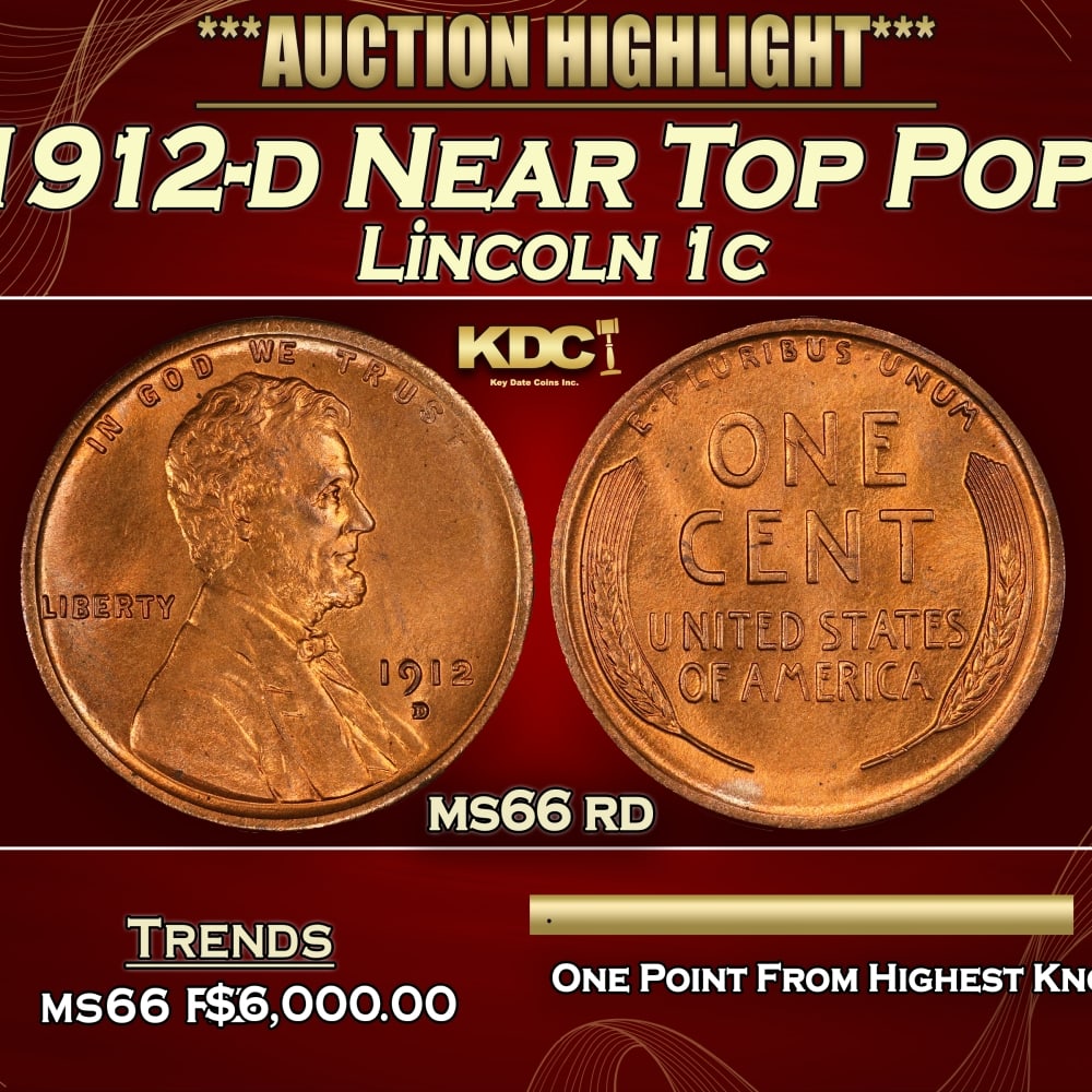 1912-d Lincoln Cent Near Top Pop! 1c ms66 rd SEGS (1 of 3)