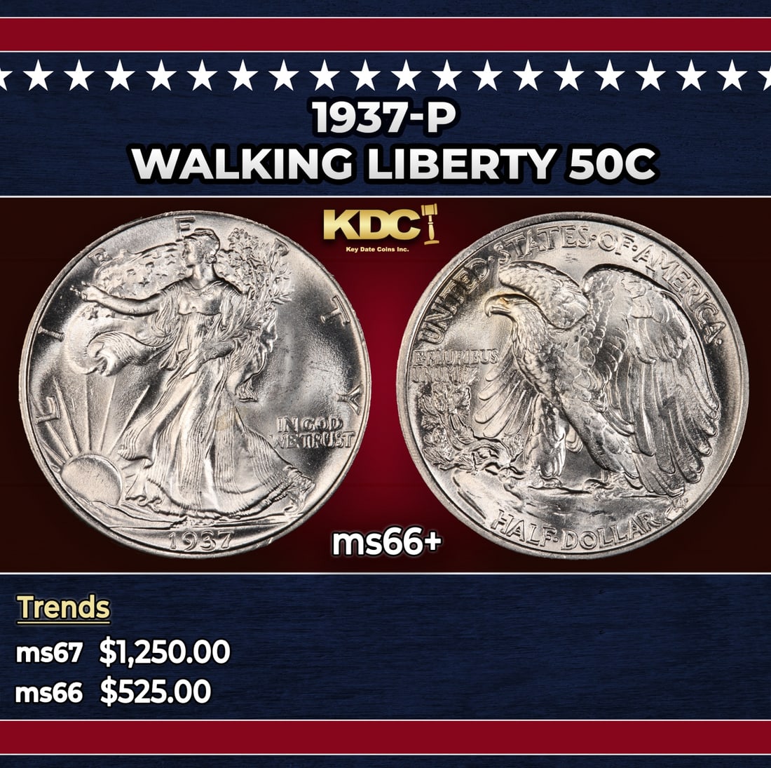 1937-p Walking Liberty Half Dollar 50c ms66+ SEGS: 1937-p Walking Liberty Half Dollar 50c ms66+ SEGS. Historic precious metal trends is causing increased spot pricing by the day. On auctions with set openings, we are doing our best to have items price