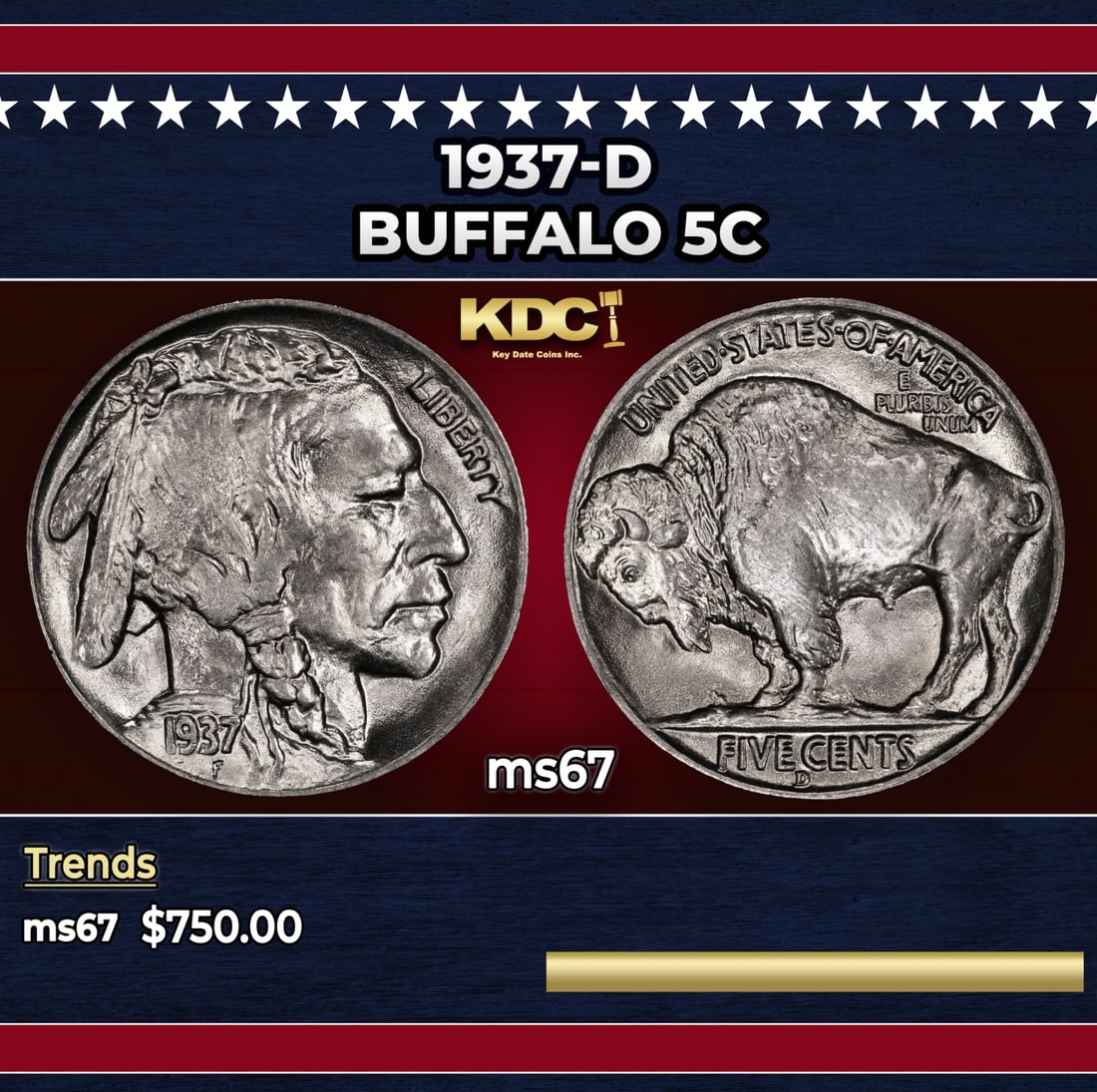 1937-d Buffalo Nickel 5c ms67 SEGS: 1937-d Buffalo Nickel 5c ms67 SEGS. Historic precious metal trends is causing increased spot pricing by the day. On auctions with set openings, we are doing our best to have items priced at their mark