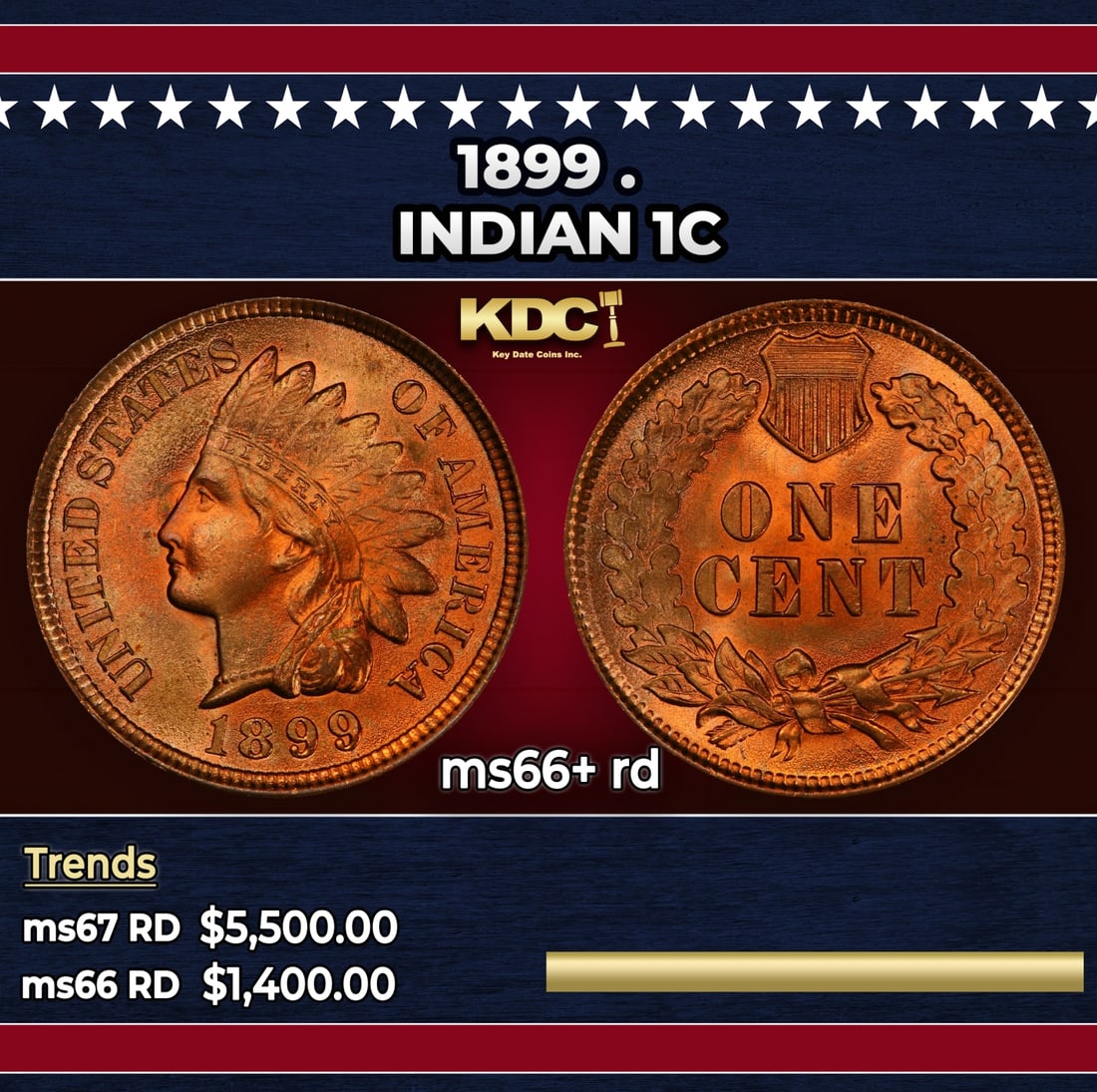 1899 Indian Cent . 1c ms66+ rd SEGS: 1899 . Indian Cent 1c ms66+ rd SEGS. Historic precious metal trends is causing increased spot pricing by the day. On auctions with set openings, we are doing our best to have items priced at their mar