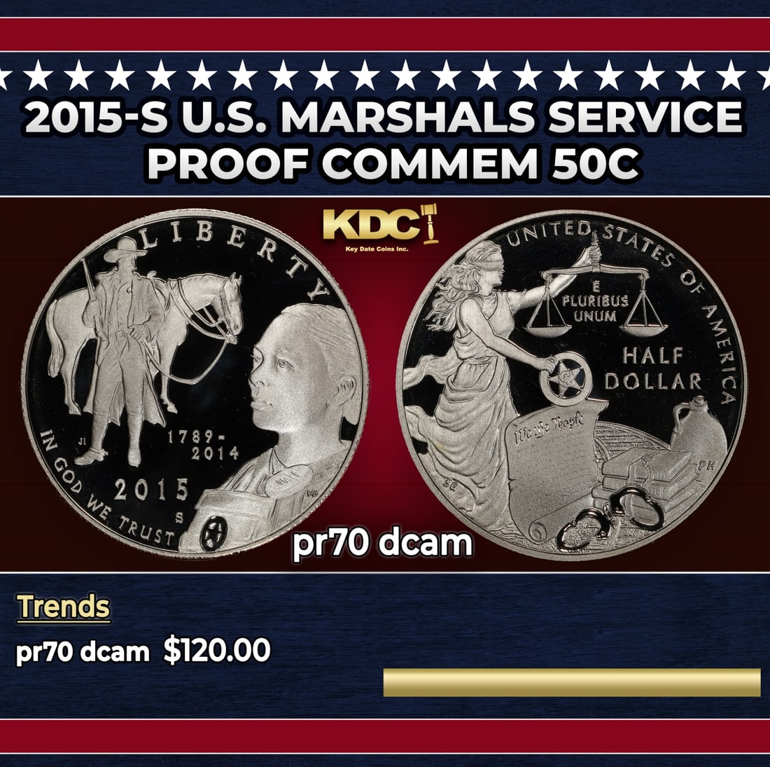 2015-s U.S. Marshals Service Proof Modern Commem Half Dollar 50c pr70 dcam SEGS: 2015-s U.S. Marshals Service Modern Commem Half Dollar 50c pr70 dcam SEGS. Historic precious metal trends is causing increased spot pricing by the day. On auctions with set openings, we are doing our