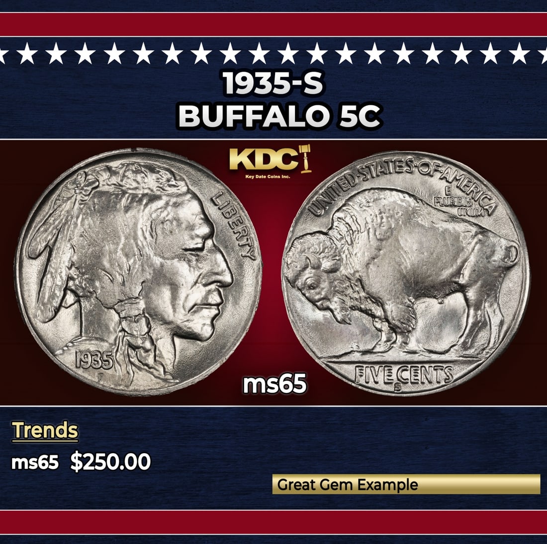1935-s Buffalo Nickel 5c Grades ms65: 1935-s Buffalo Nickel 5c Grades ms65. Historic precious metal trends is causing increased spot pricing by the day. On auctions with set openings, we are doing our best to have items priced at their ma