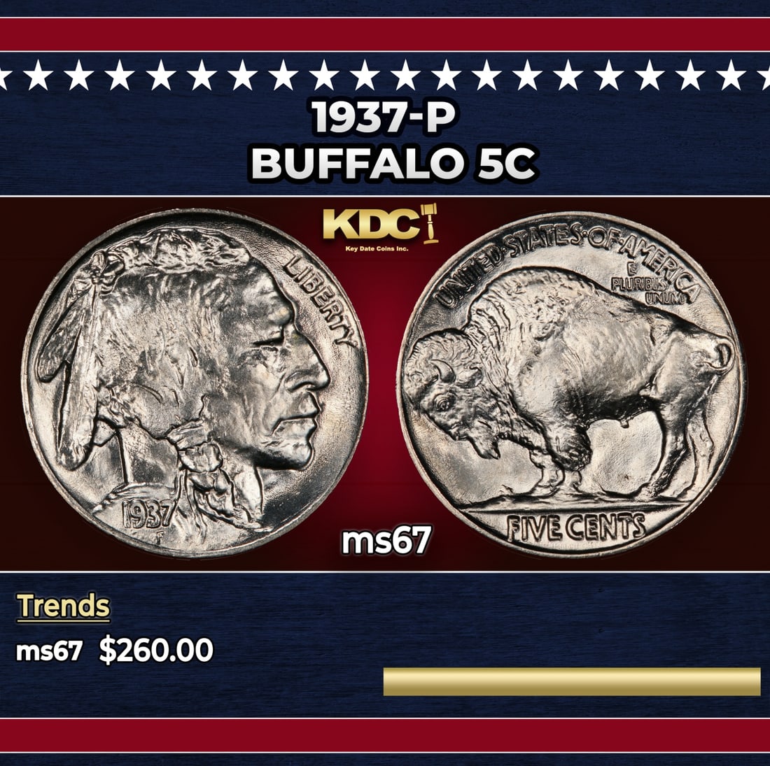 1937-p Buffalo Nickel 5c ms67 SEGS: 1937-p Buffalo Nickel 5c ms67 SEGS. Historic precious metal trends is causing increased spot pricing by the day. On auctions with set openings, we are doing our best to have items priced at their mark