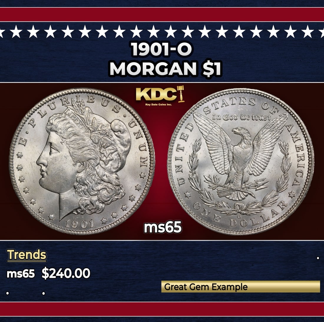 1901-o Morgan Dollar $1 Grades ms65: 1901-o Morgan Dollar $1 Grades ms65. Historic precious metal trends is causing increased spot pricing by the day. On auctions with set openings, we are doing our best to have items priced at their mar