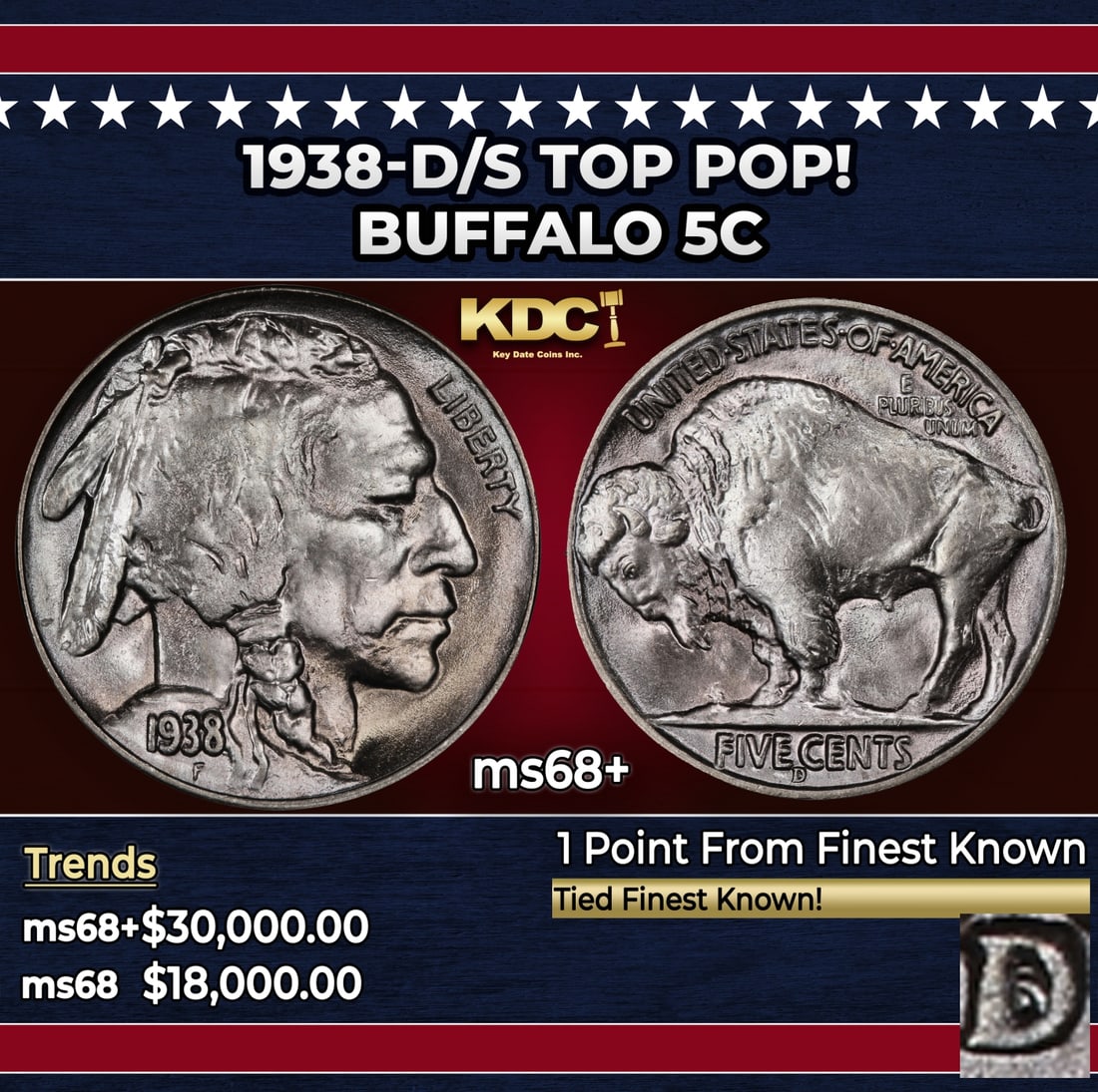 1938-d/s Buffalo Nickel TOP POP! 5c ms68+ SEGS: 1938-d/s TOP POP! Buffalo Nickel 5c ms68+ SEGS. Historic precious metal trends is causing increased spot pricing by the day. On auctions with set openings, we are doing our best to have items priced a