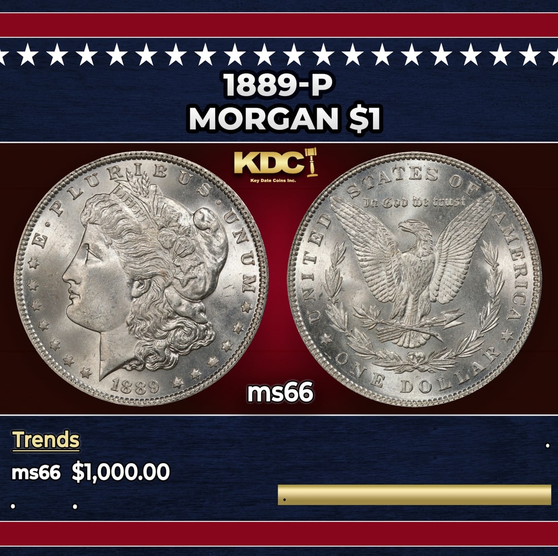 1889-p Morgan Dollar $1 ms66 SEGS: 1889-p Morgan Dollar $1 ms66 SEGS. Historic precious metal trends is causing increased spot pricing by the day. On auctions with set openings, we are doing our best to have items priced at their marke