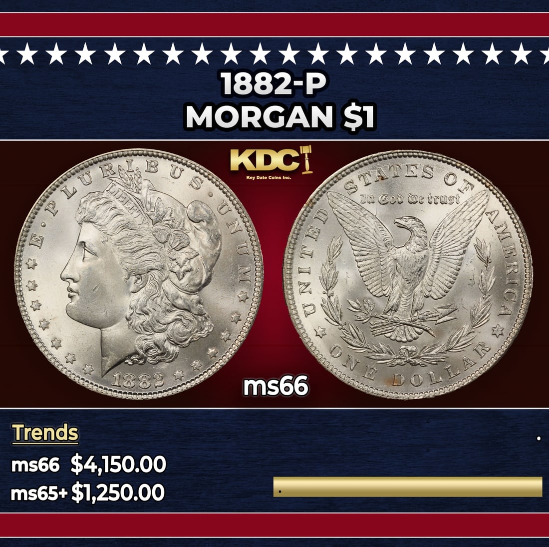1882-p Morgan Dollar $1 ms66 SEGS: 1882-p Morgan Dollar $1 ms66 SEGS. Historic precious metal trends is causing increased spot pricing by the day. On auctions with set openings, we are doing our best to have items priced at their marke
