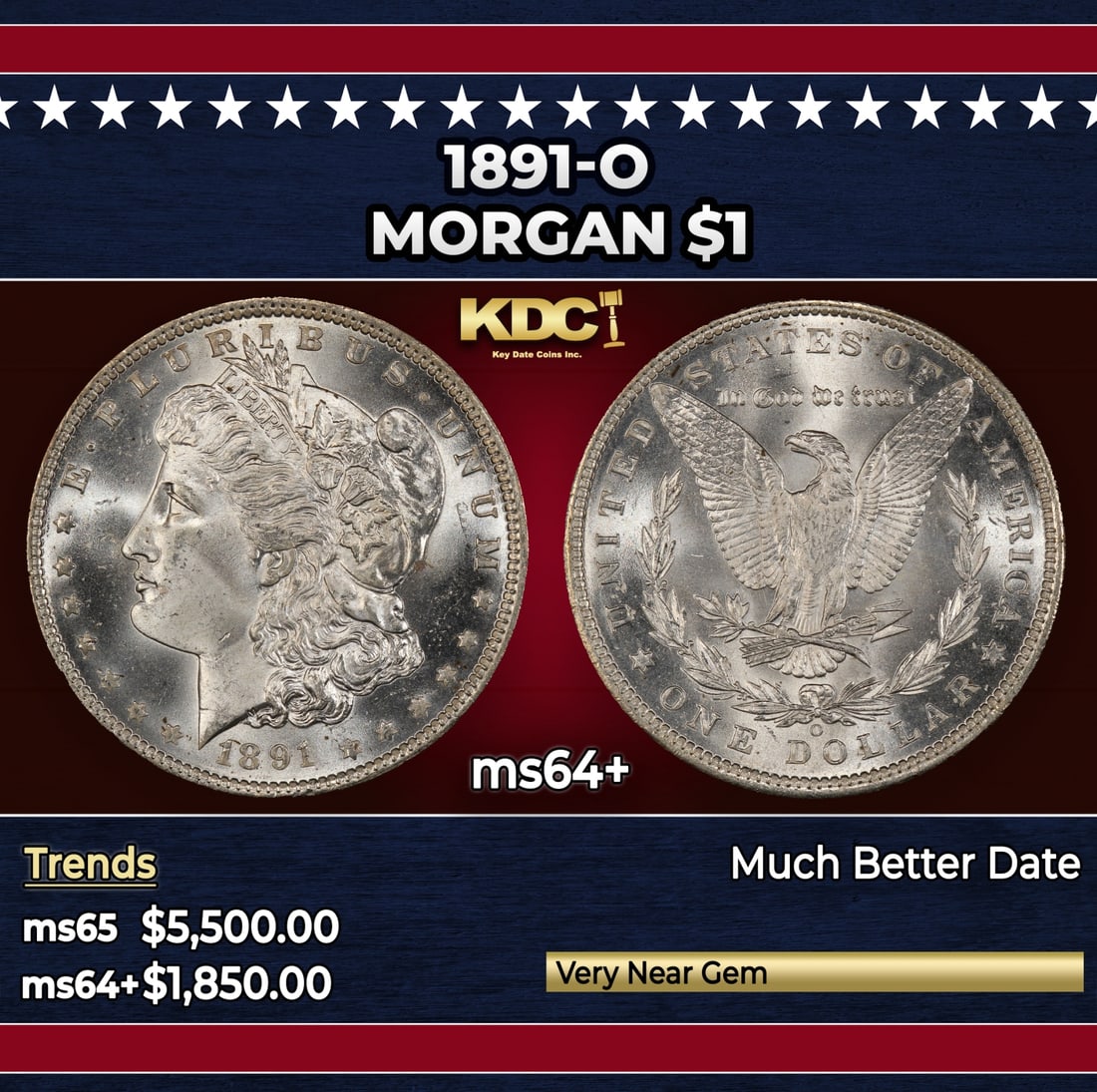1891-o Morgan Dollar $1 ms64+ SEGS: 1891-o Morgan Dollar $1 ms64+ SEGS. Historic precious metal trends is causing increased spot pricing by the day. On auctions with set openings, we are doing our best to have items priced at their mark