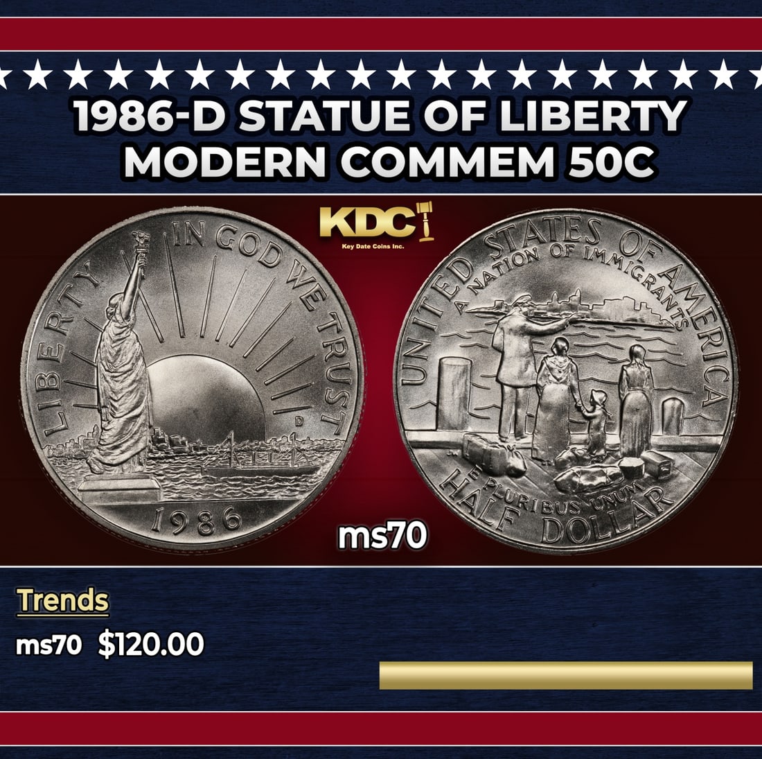 1986-d Statue of Liberty Modern Commem Half Dollar 50c ms70 SEGS: 1986-d Statue of Liberty Modern Commem Half Dollar 50c ms70 SEGS. Historic precious metal trends is causing increased spot pricing by the day. On auctions with set openings, we are doing our best to h