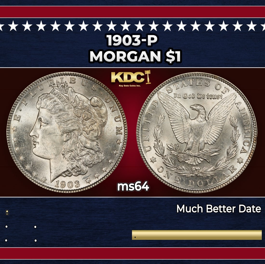 1903-p Morgan Dollar $1 Grades ms64: 1903-p Morgan Dollar $1 Grades ms64. Historic precious metal trends is causing increased spot pricing by the day. On auctions with set openings, we are doing our best to have items priced at their mar