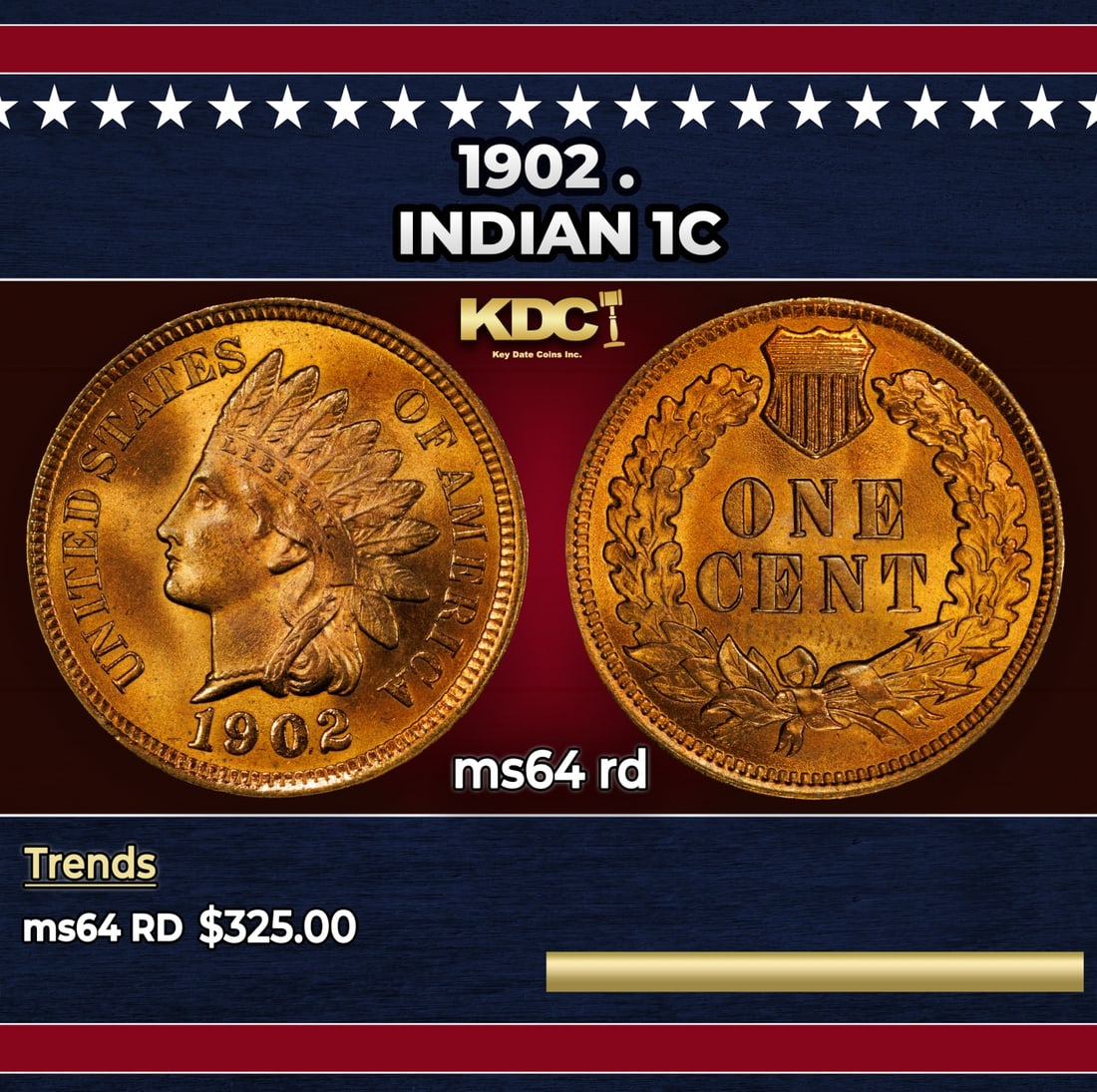 1902 Indian Cent . 1c Grades ms64 rd: 1902 . Indian Cent 1c Grades ms64 rd. Historic precious metal trends is causing increased spot pricing by the day. On auctions with set openings, we are doing our best to have items priced at their ma