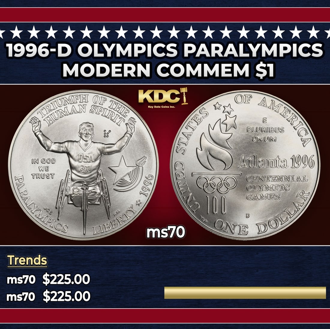 1996-d Olympics Paralympics Modern Commem Dollar $1 ms70 SEGS: 1996-d Olympics Paralympics Modern Commem Dollar $1 ms70 SEGS. Historic precious metal trends is causing increased spot pricing by the day. On auctions with set openings, we are doing our best to have