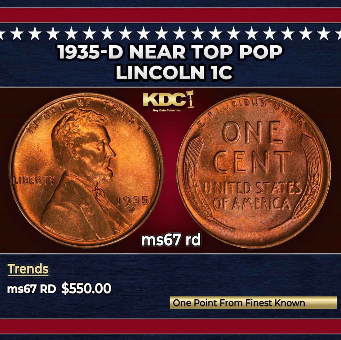 1935-d Lincoln Cent Near Top Pop 1c ms67 rd SEGS: 1935-d Near Top Pop Lincoln Cent 1c ms67 rd SEGS. Historic precious metal trends is causing increased spot pricing by the day. On auctions with set openings, we are doing our best to have items priced