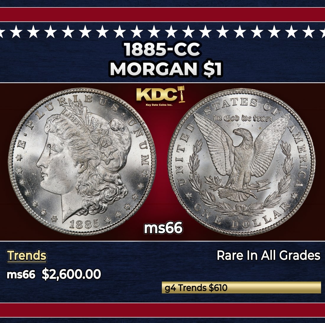 1885-cc Morgan Dollar $1 ms66 SEGS: 1885-cc Morgan Dollar $1 ms66 SEGS. Historic precious metal trends is causing increased spot pricing by the day. On auctions with set openings, we are doing our best to have items priced at their mark