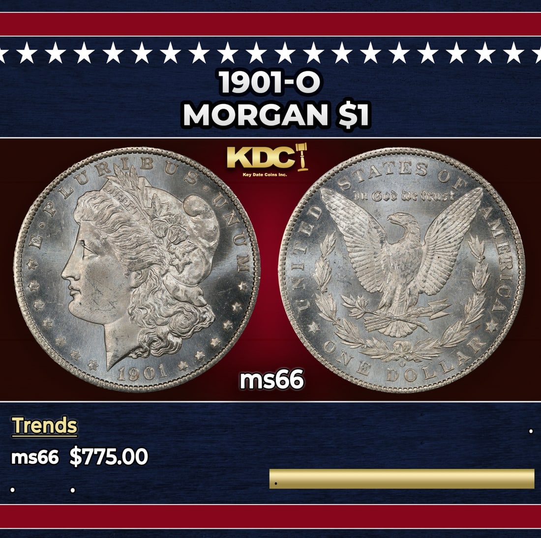 1901-o Morgan Dollar $1 Grades ms66: 1901-o Morgan Dollar $1 Grades ms66. Historic precious metal trends is causing increased spot pricing by the day. On auctions with set openings, we are doing our best to have items priced at their mar