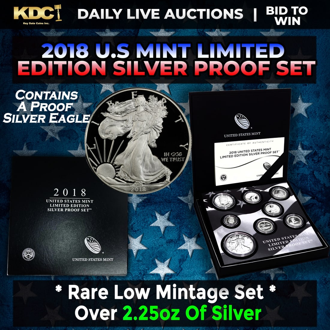 RARE 2018 United States Mint Limited Edition Silver Proof Set 8 coins, Over 2.25oz Of Silver low: RARE 2018 United States Mint Limited Edition Silver Proof Set 8 coins, Over 2.25oz Of Silver low mintage. The 2018 Limited Edition Silver Proof Set from the United States Mint is a magnificent ensembl