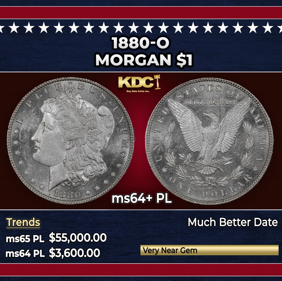 1880-o Morgan Dollar $1 ms64+ PL SEGS: 1880-o Morgan Dollar $1 ms64+ PL SEGS. The 1880-O is one of the great condition rarities in the entire series of Morgan dollars, being common up to and including MS 63 grade, with a preponderance of A