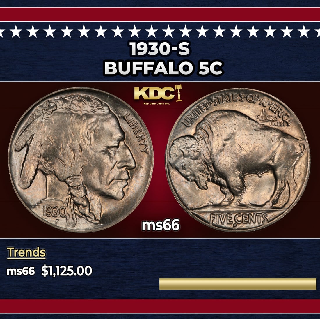 1930-s Buffalo Nickel 5c ms66 SEGS: 1930-s Buffalo Nickel 5c ms66 SEGS. Historic precious metal trends is causing increased spot pricing by the day. On auctions with set openings, we are doing our best to have items priced at their mark