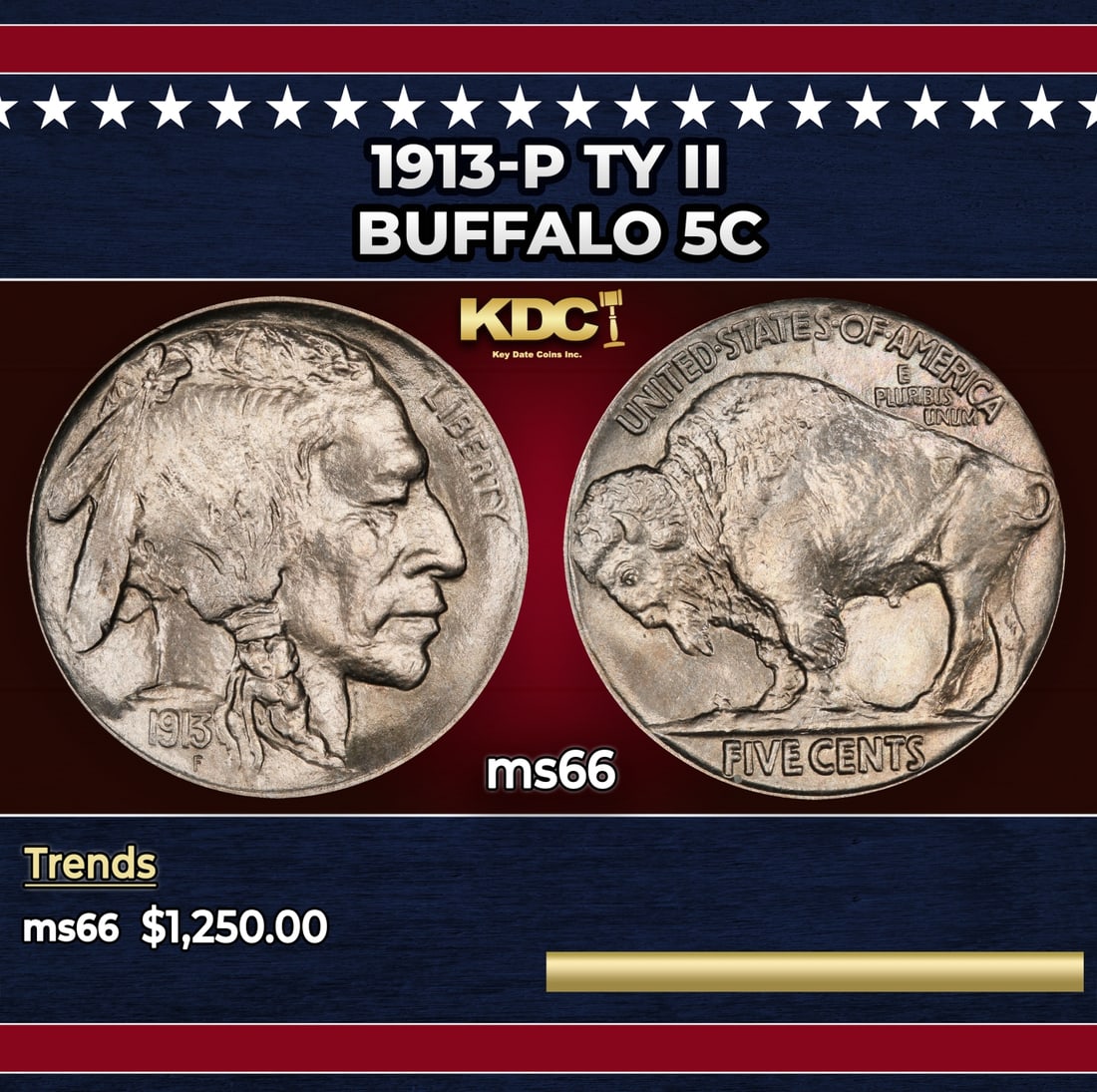 1913-p Ty II Buffalo Nickel 5c ms66 SEGS: 1913-p Ty II Buffalo Nickel 5c ms66 SEGS. Historic precious metal trends is causing increased spot pricing by the day. On auctions with set openings, we are doing our best to have items priced at thei